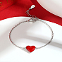 Rhodium Plated Platinum 925 Sterling Silver Charm Bracelets, with Red Enamel, with 925 Stamp