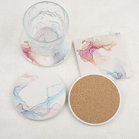 Porcelain Cup Mats, Coasters, Hot Pads, Heat Resistant, Flat Round with Marble Pattern