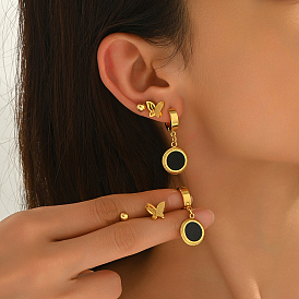 3 комплекты из серег-гвоздиков и колец из нержавеющей стали, плоский круглый и бабочка и круглый