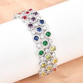 Теннисные браслеты из платиновой латуни с микропаве из кубических цирконий, браслеты для женщин, плоско-круглые, со стеклом и застежками для часового ремешка, долговечный