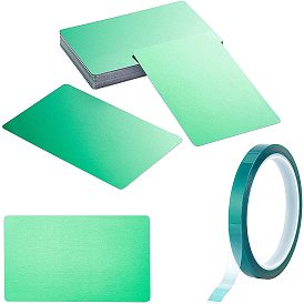 Nbeads 50 Pcs Thick Metal Business Cards, Green Aluminum Cabochon Blanks Name Card with 1 Roll PET Tape for House Office Customer DIY Gift Cards