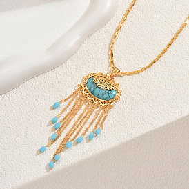Богемская латунь паве синтетическая бирюза овальные с цепочкой кисточкой подвески ожерелья для женщин