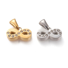 Ion Plating(IP) 304 Stainless Steel Rhinestone Pendants, Manual Polishing, Infinity