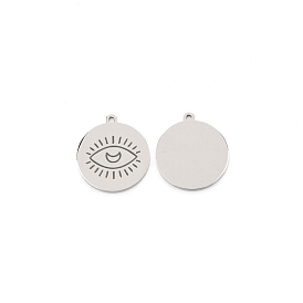 304 Stainless Steel Pendants, Flat Round with Eye Pattern