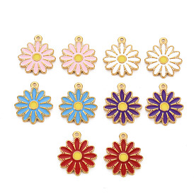 304 Stainless Steel Enamel Pendants, Ion Plating(IP), Golden, Flower