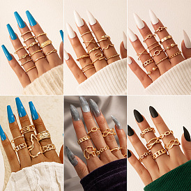 Minimalist Elephant Star Ring Set with Geometric Cutout Rings - Multi-Piece Collection