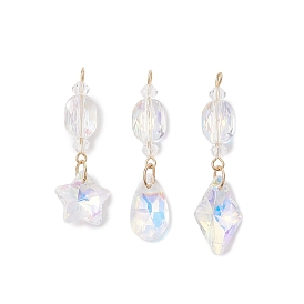 3шт. стекло с 304 подвесками из нержавеющей стали, ромб, звезда и капля, граненые, золотые
