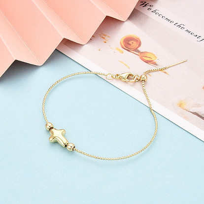 Регулируемые браслеты-слайдеры из латунных бусин для женщин, крестик