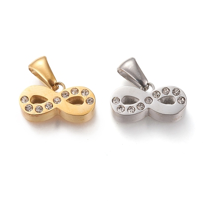 Ion Plating(IP) 304 Stainless Steel Rhinestone Pendants, Manual Polishing, Infinity