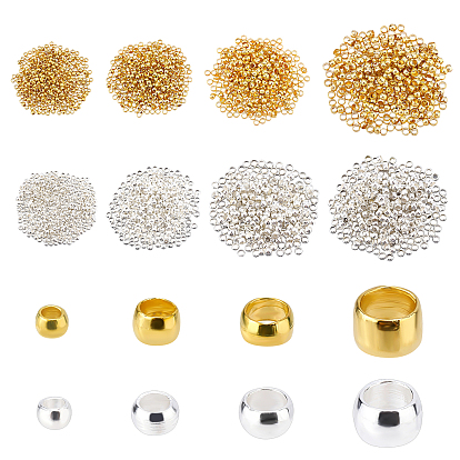 3200Pcs 8 Style Brass Crimp Beads, Rondelle