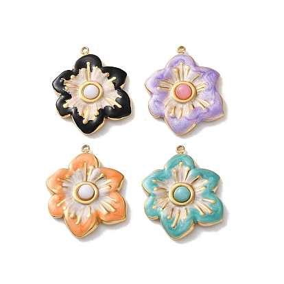 Крашеные натуральный белый нефрит подвески, 304 подвески-цветы из нержавеющей стали с эмалью, реальный 18 k позолоченный, вакуумное покрытие pvd