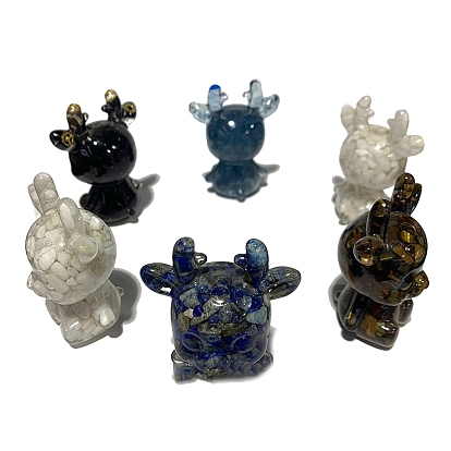 Resin Deer Display Decoration, with Natural Gemstone Chips inside Statues for Home Office Decorations