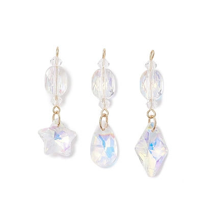 3шт. стекло с 304 подвесками из нержавеющей стали, ромб, звезда и капля, граненые, золотые