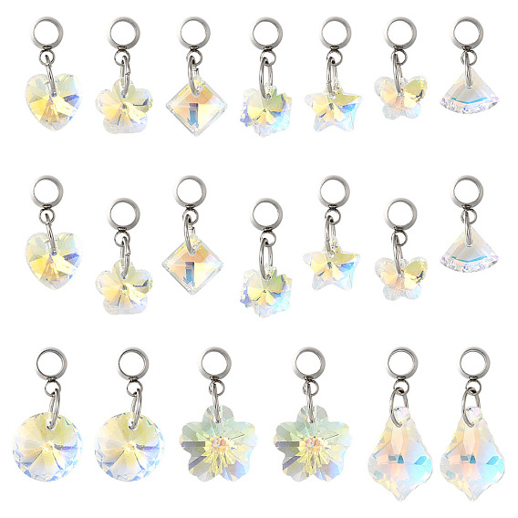 20Pcs 10 Style Glass European Dangle Charms, with 304 Stainless Steel Findings