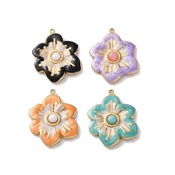 Крашеные натуральный белый нефрит подвески, 304 подвески-цветы из нержавеющей стали с эмалью, реальный 18 k позолоченный, вакуумное покрытие pvd