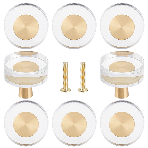 4 шт. стеклянные и латунные ручки для дверец шкафов, кухонный ящик тянет ручки шкафа, плоско-круглые