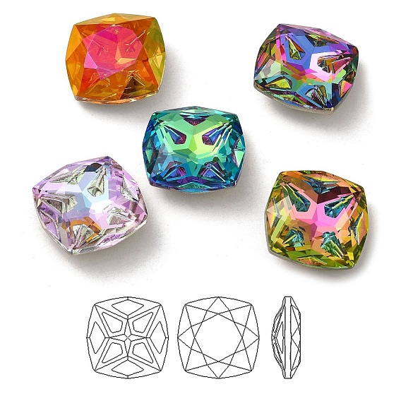 K 9 кабошоны из стеклянного страза, точка назад и задняя пластина, граненые, квадратный