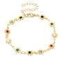 Colorful Enamel Flower Link Chain Bracelet, Brass Jewelry for Women