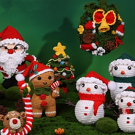 Kits de tejer diy navideños para principiantes, incluyendo relleno de algodón, Gancho de crochet, marcador de punto, ojos y nariz artesanales, hilo de algodón con núcleo