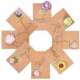 Cartes de voeux en papier kraft et ensembles d'enveloppes en papier kraft, thème de la fleur