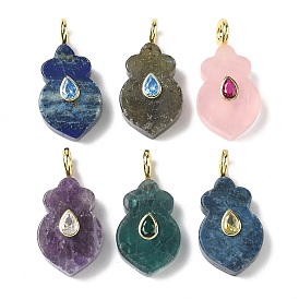 Подвески из натурального аметиста, флюорита, розового кварца, лабрадорита и лазурита., Подвески в форме сердца с фурнитурой из кубического циркония, инкрустированной латунью., золотые, смешанные окрашенные и неокрашенные