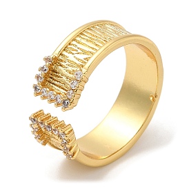 Латунные широкие манжеты с покрытием стойки, открытое кольцо с прозрачным кубическим цирконием для женщин, без свинца и без кадмия