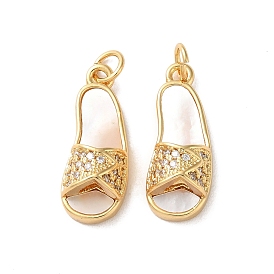 Brass Micro Pave Cubic Zirconia Pendants, with Shell, Real 18K Gold Plated, Slipper