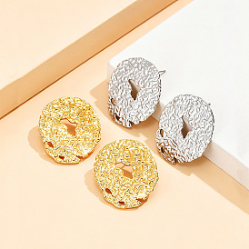 Textured 304 Stainless Steel Stud Earrings for Women, Oval
