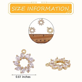 6 Pieces Flower Clear Cubic Zirconia Charm Pendant Brass Ring Charm Long-Lasting Plated Pendant for Jewelry Necklace Bracelet Earring Making Crafts