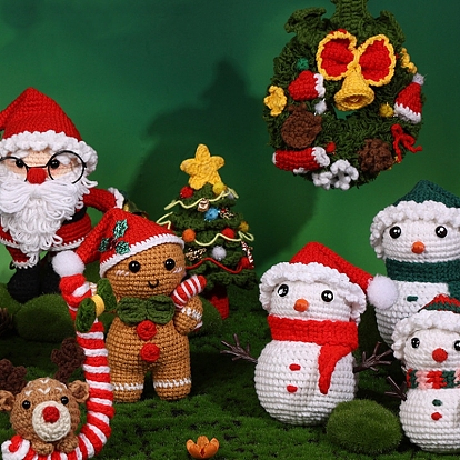 Christmas DIY Knitting Kits for Beginners, including Stuffing Cotton, Crochet Hook, Stitch Marker, Craft Eye & Nose, Cored Cotton Thread