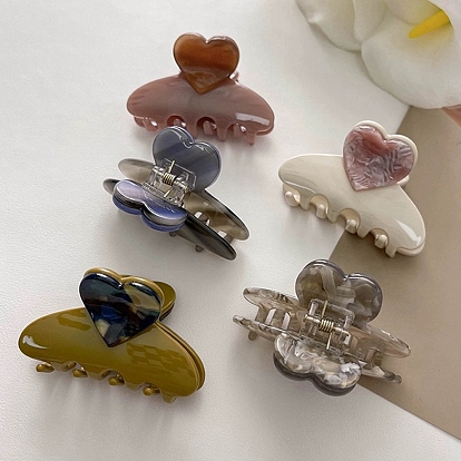 Heart Cellulose Acetate(Resin) Claw Hair Clips, for Women Girls
