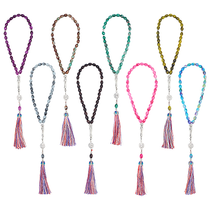 8шт. 8 цвета казахстанские молитвенные четки браслеты, браслеты с подвесками из круглых бусин из стекла, покрытых краской для запекания, с полиэстеровой кисточкой и фурнитурой из сплава.