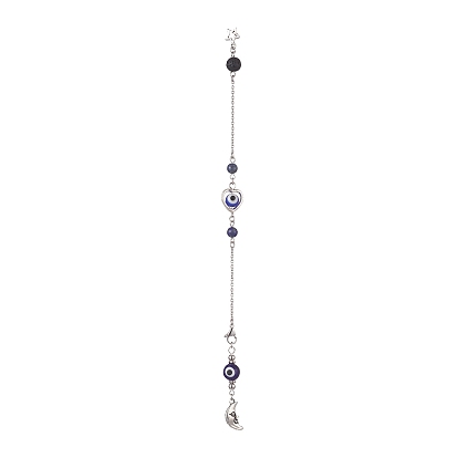 Evil Eye Lampwork Pointed Dowsing Pendulums, with 304 Stainless Steel Cable Chains, Natural Lava Rock & Lapis Lazuli, Alloy Moon