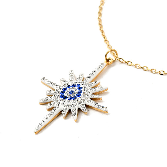 Rhinestone Sun Pendant Necklace with Cable Chains, Ion Plating(IP) 304 Stainless Steel Jewelry for Women