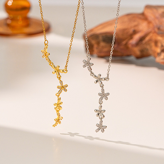 Латунные кулоны с микропаве из прозрачных кубических цирконий 5 подвеска в виде цветка для женщин