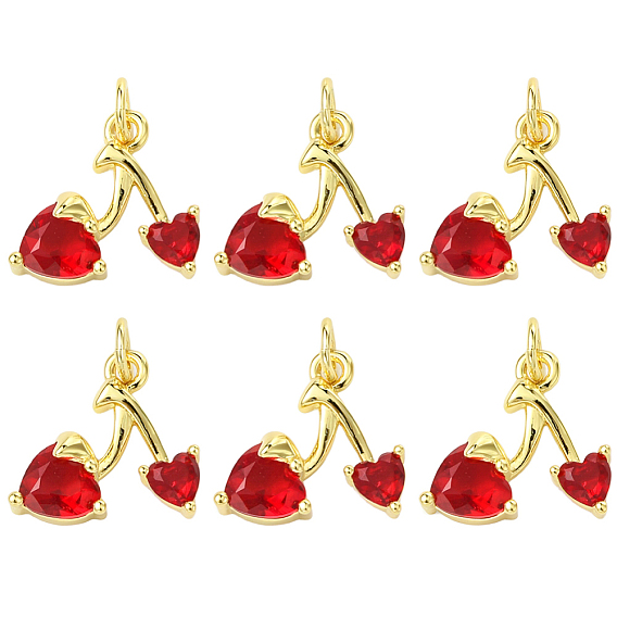 6 кулоны из латуни с прозрачным кубическим цирконием, сердце, без кадмия и без свинца, долговечный, стойки покрытие, реальный 18 k позолоченный, с целью перехода в кольце