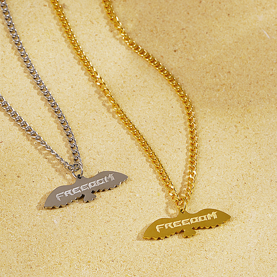 Кулон из нержавеющей стали в стиле хип-хоп с орлом и надписью «Свобода» с кубинской цепочкой для унисекс