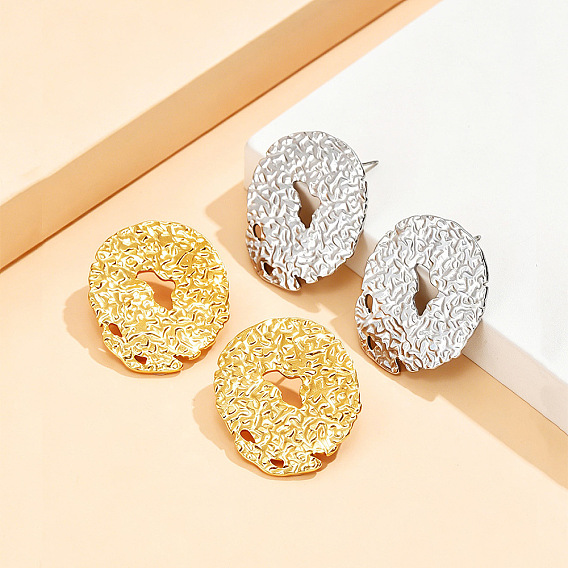Textured 304 Stainless Steel Stud Earrings for Women, Oval