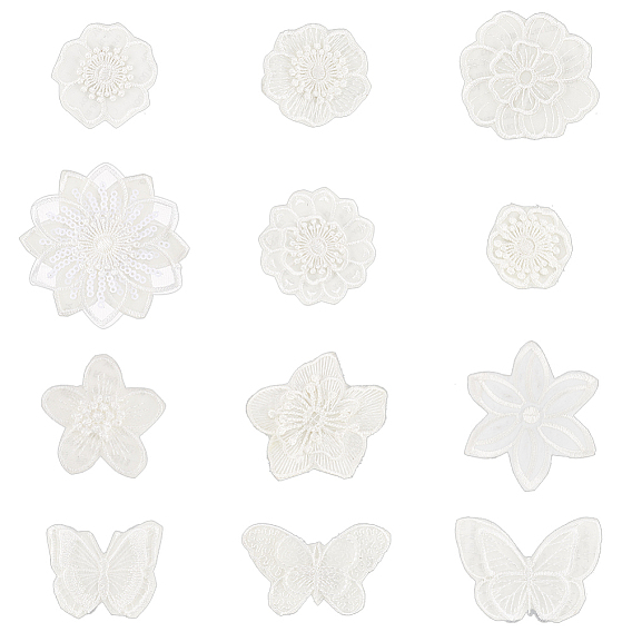 12шт 12 стиль компьютеризированной вышивки кружева самоклеющиеся/пришивные заплатки, аксессуары для костюма, аппликация, бабочки и цветы