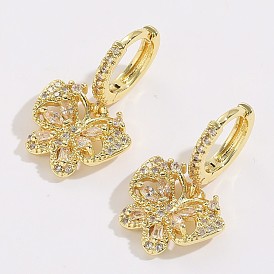 Simple and Stylish Butterfly Zircon Earrings with 14K Gold Plating - Fashion Jewelry Ear Drops for Women