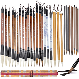 Алюминиевая кисть для китайской каллиграфии, деревянная кисть для китайской каллиграфии, нейлоновая щетка для шерсти и шерсти животных, сумка для хранения кистей из бамбука и ткани, для китайского сяокай или кандзи