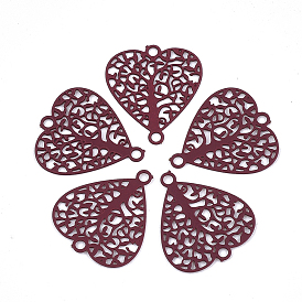 430 звенья / соединители из нержавеющей стали, окрашеные, гравированные металлические украшения, Сердце с деревом