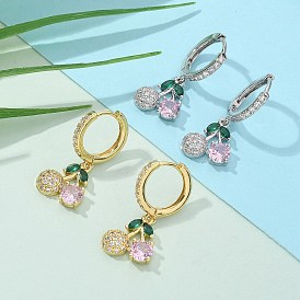 Латунные микро проложить серьги обруча кубического циркония, без свинца и без кадмия, долговечный, стойки покрытие, вишня