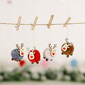 3D Fluffy Felt Pendant Decorations, with Wooden Findings and Polyester Cord, Christmas Reindeer