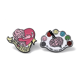 Heart/Brain with Word Enamel Pins, Black Zinc Alloy Badge for Backpack Clothes