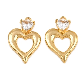 304 Stainless Steel Micro Pave Clear Cubic Zirconia Charms, Heart Charms