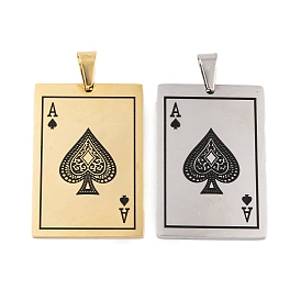 304 Stainless Steel Pendants, Playing Card, Ace of Spades Charm