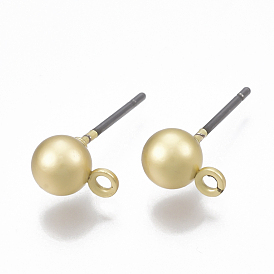 Smooth Surface Alloy Stud Earring Findings, with Loop and Steel Pin, Round