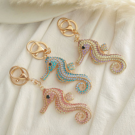 Sea life pendant diamond cute seahorse keychain pendant metal cartoon creative small gift