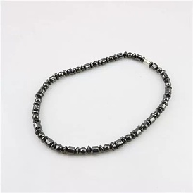 Ожерелья для мужчин из синтетического магнитного гематита с бусинами, платина